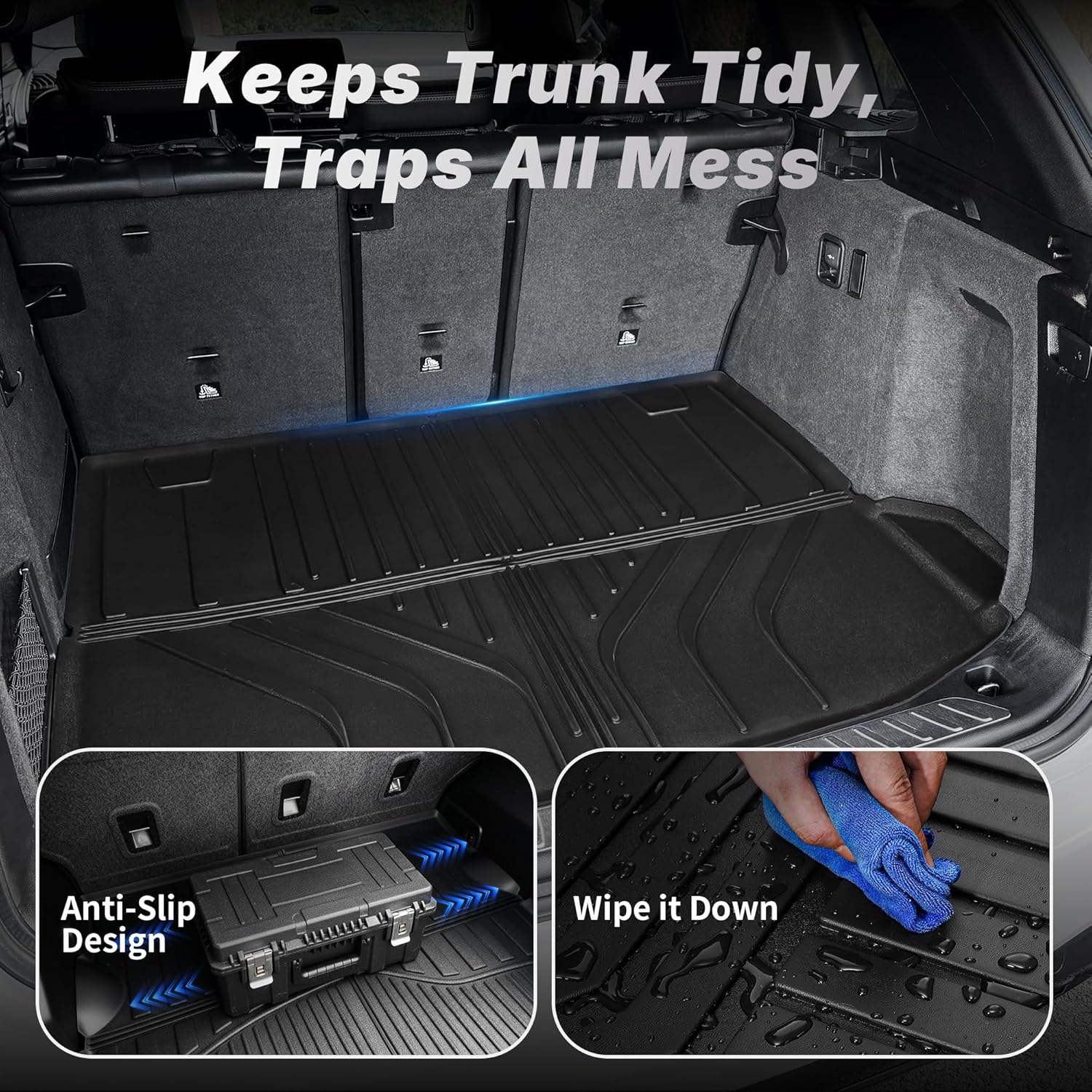 OEDRO Upgraded Floor Mats Fit for 2019-2024 BMW X3, TPE All Weather Floor Liners Custom Fit for BMW X3 30i M40i X3M, Only for Car Without Spare tire (NOT fit X3 30e), Floor Mats Trunk Liner, Black