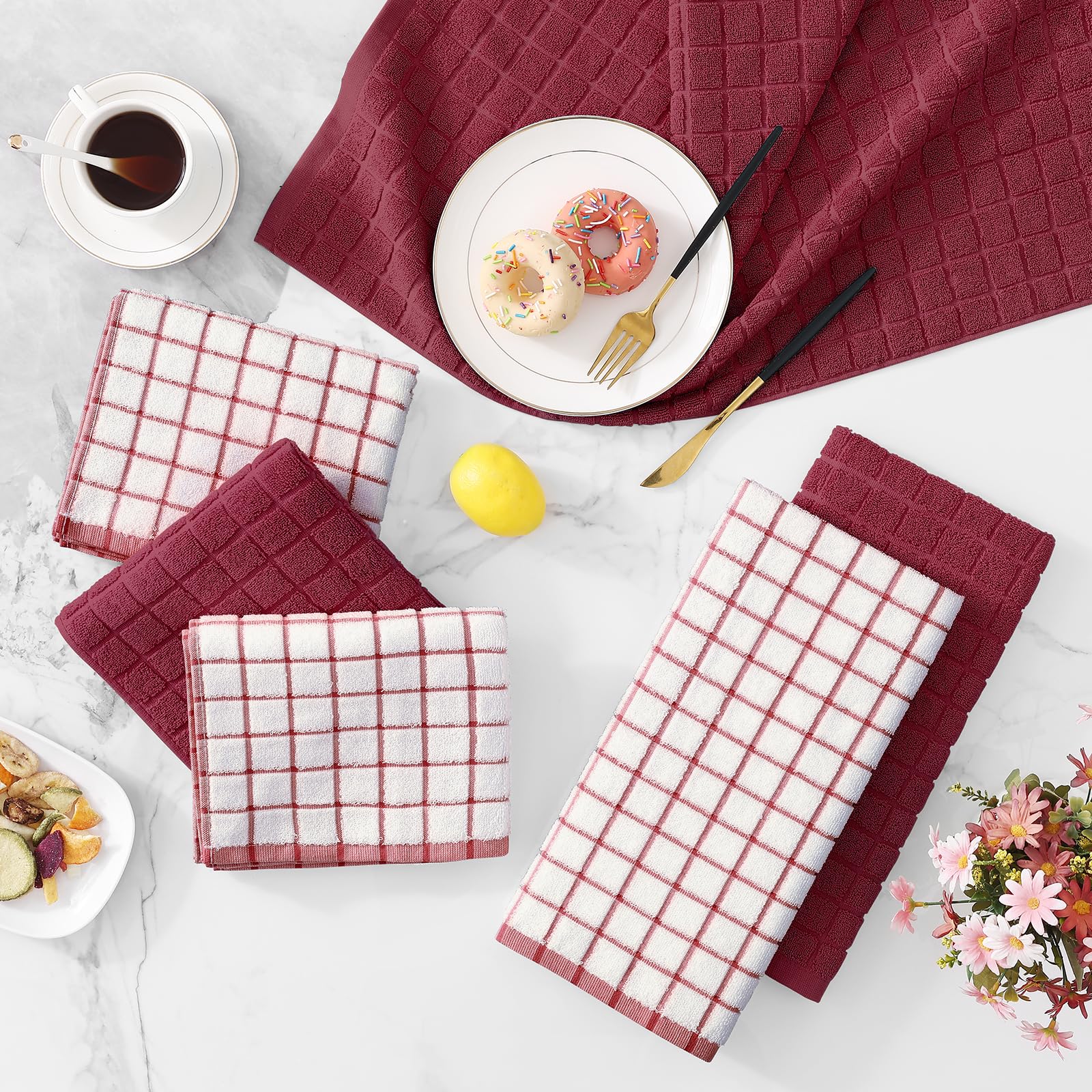 Homaxy Lot de 6 torchons de cuisine en coton de qualité supérieure 40,6 x 71,1 cm, grands torchons de cuisine naturels filés à l'anneau de 390 g/m², torchons de cuisine en éponge super absorbants