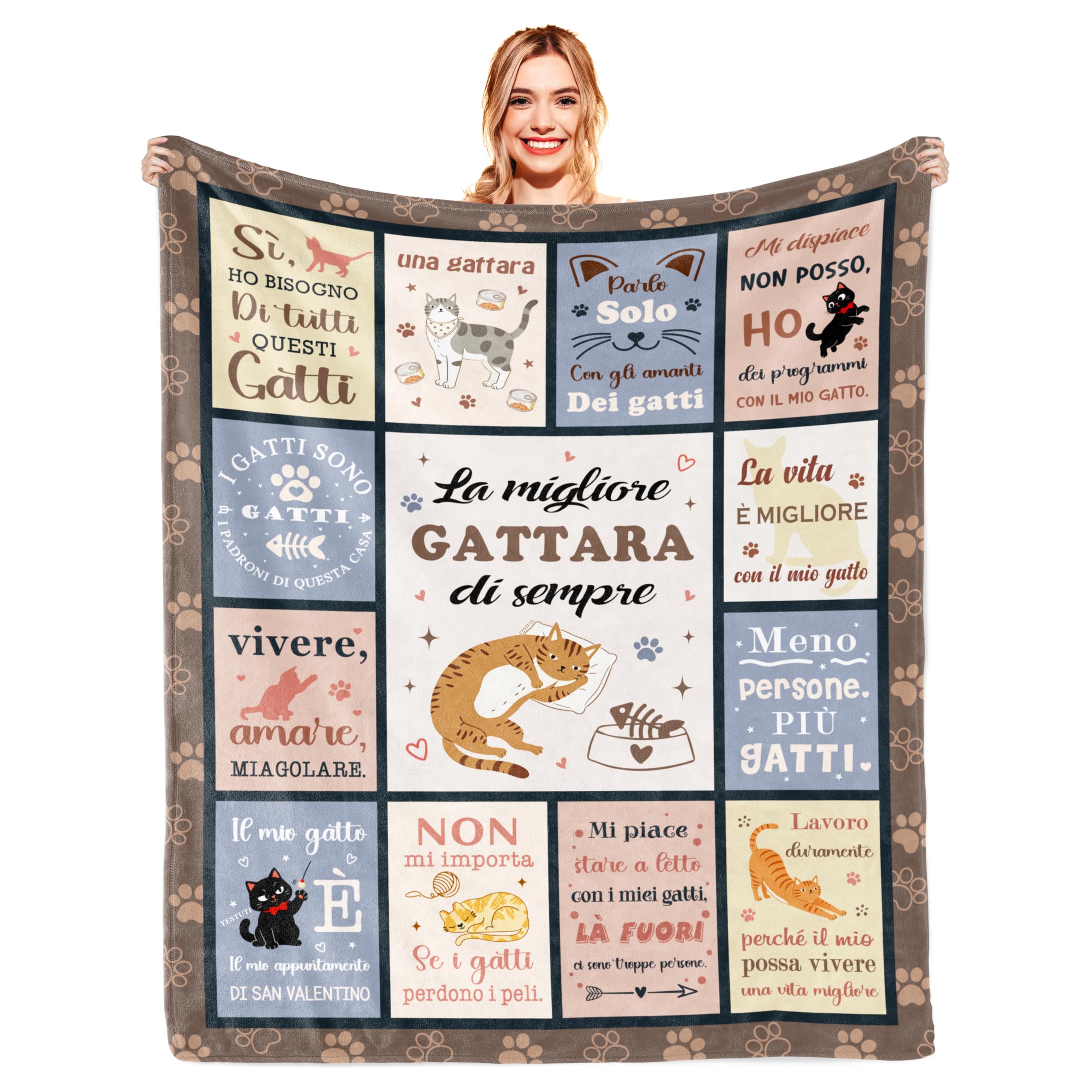 Regalo Gattara Coperta 130x150CM, Idea Regalo Donna Amante dei Gatti, Coperta per Amanti dei Gatti, Regalo Compleanno Natale per Proprietaria di Gatto e Amanti degli Animali