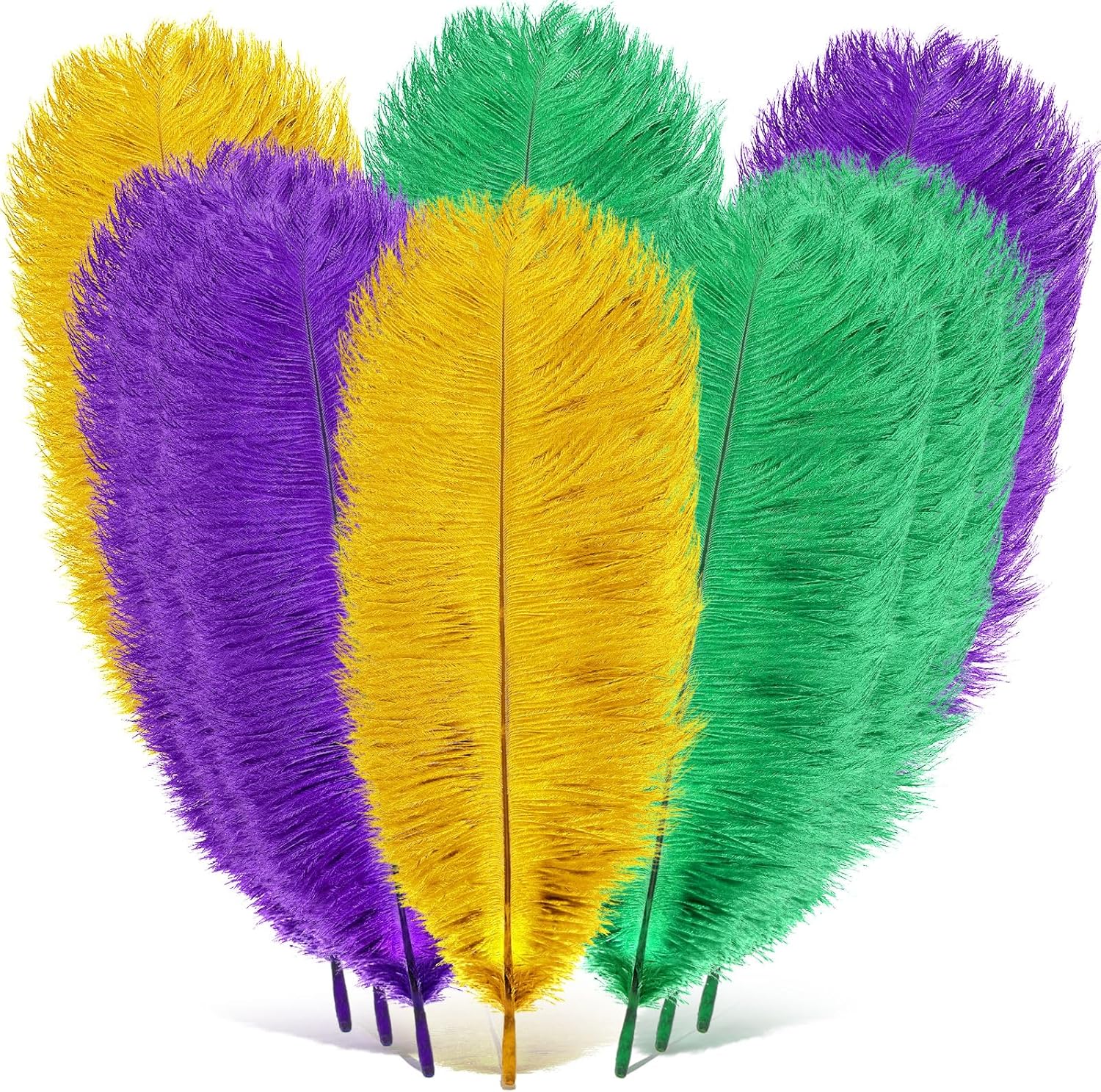 Hotop 90 Pcs Mardi Gras Ostrich Feathers 12"-14" Colorful Purple Yellow Green Feathers for Crafts DIY Ostrich Plumes Bulk for Carnival Costume Party Decoration Mardi Gras Accessories