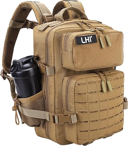 Miniatura 12 de LHI - Mochila táctica militar para hombre, 25/45 L, mochila grande Molle del ejército, mochila de asalto de 3 días, para senderismo, con 2-Plateado