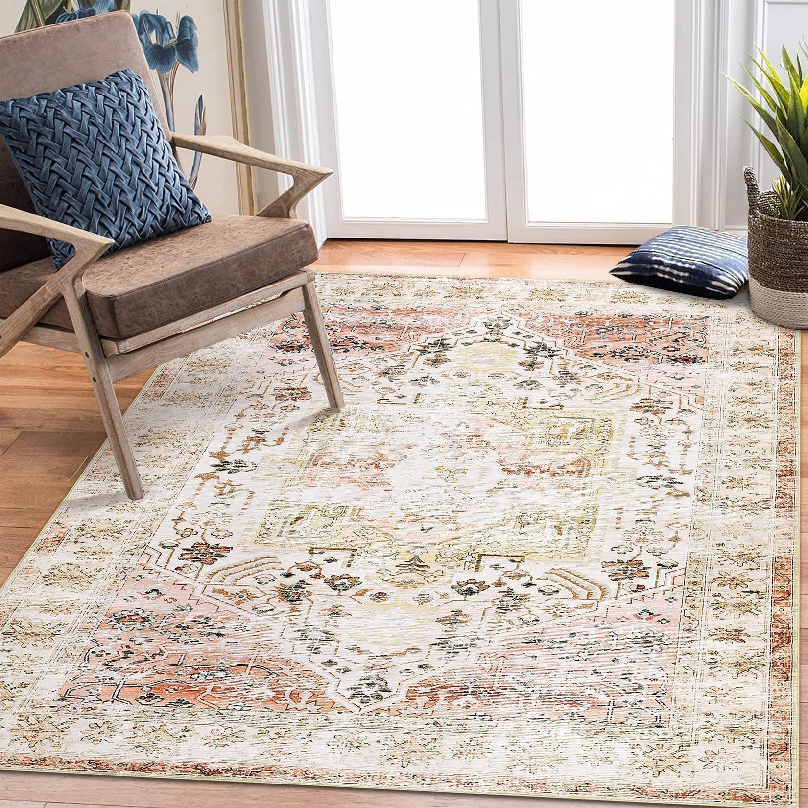 Tappeto 240x300cm Tappeto Vintage per Soggiorno, Tappeto Lavabile Tradizionale Anticato, Tappeto Retro Antiscivolo per Camera da Letto, Tappeto Morbido Grande per Sala da Pranzo, Taupe Multi