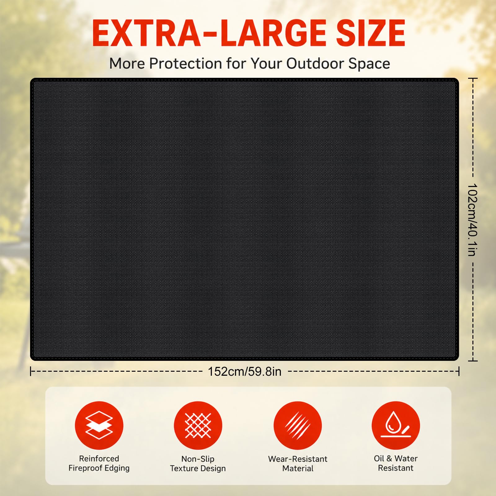 Alfombra Barbacoa Exterior Ignífuga 102 x 152 cm, Protector Suelo Silicona Doble Cara Impermeable, Estera de Protección Resistente al Calor para Barbacoas de Gas y Carbón, Camping, Patio