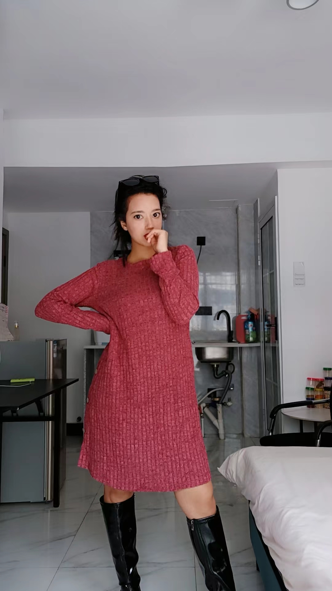 SENBATU Dames Winter Trui Jurken Midi Lange Mouw Casual Knopen Zij Tuniekjurk met Zakken(Grijs Zwart,M SENBATU Dames Winter Trui Jurken Midi Lange Mouw Casual Knopen Zij Tuniekjurk met Zakken(Grijs Zwart,M