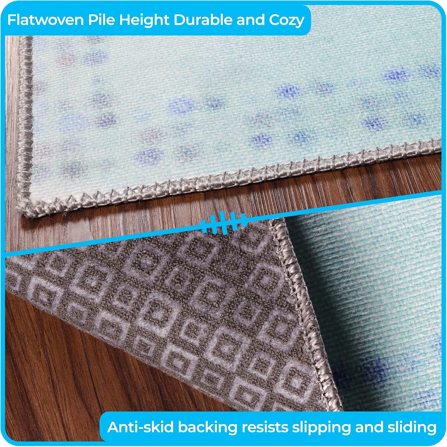 BLUENILEMILLS Kids' Polyester Indoor Area Rug Collection, Blossom Abstract Watercolor Flatweave Indoor Area Rug with Anti-Skid Backing, 4’ x 6’, Cerulean Blue