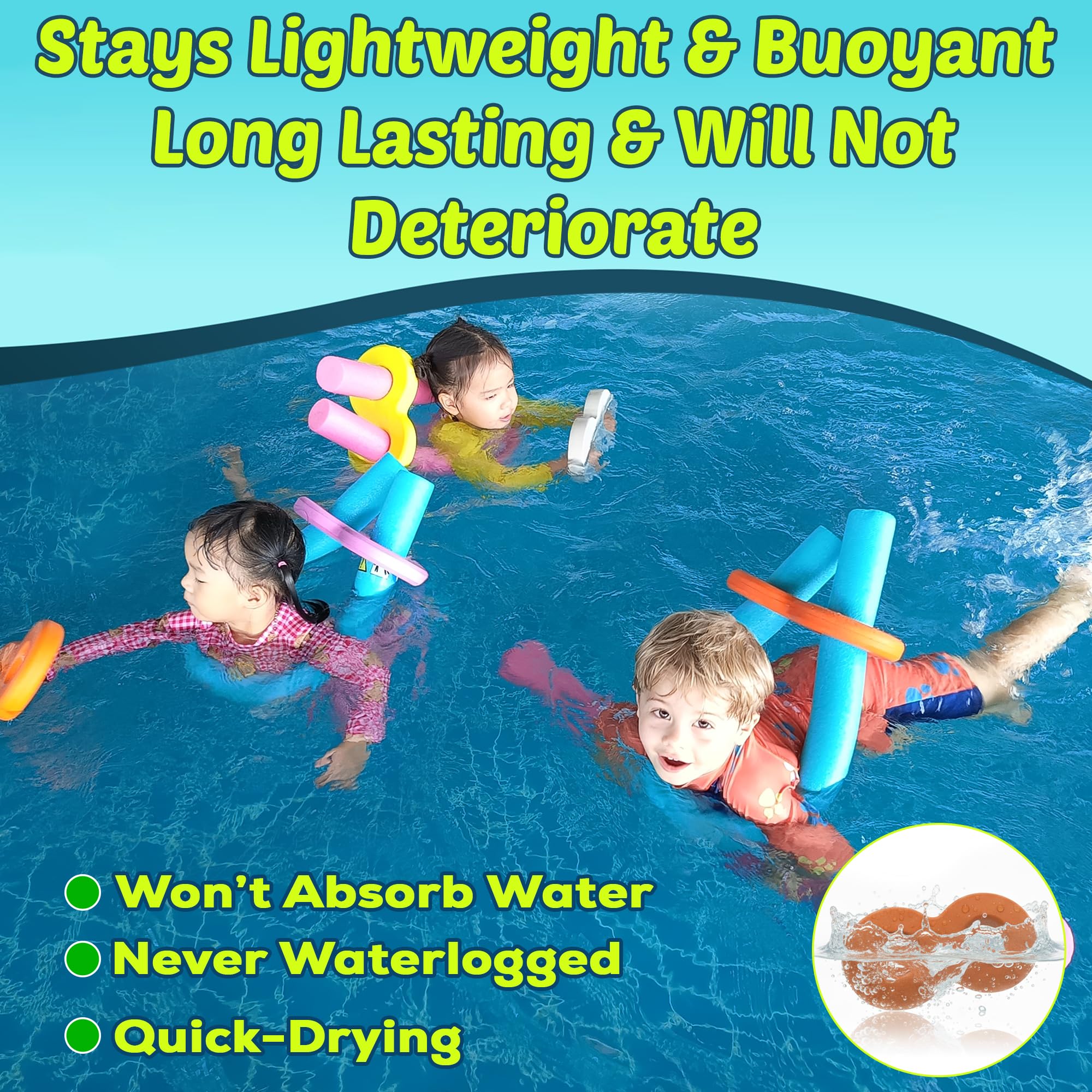 Accesorio de fideos para piscina: The Noodle Buddy - Ayuda de natación segura para niños Mejora la diversión, la confianza, la seguridad. Diseño antideslizante. Ideal para piscinas, lagos, playas. No