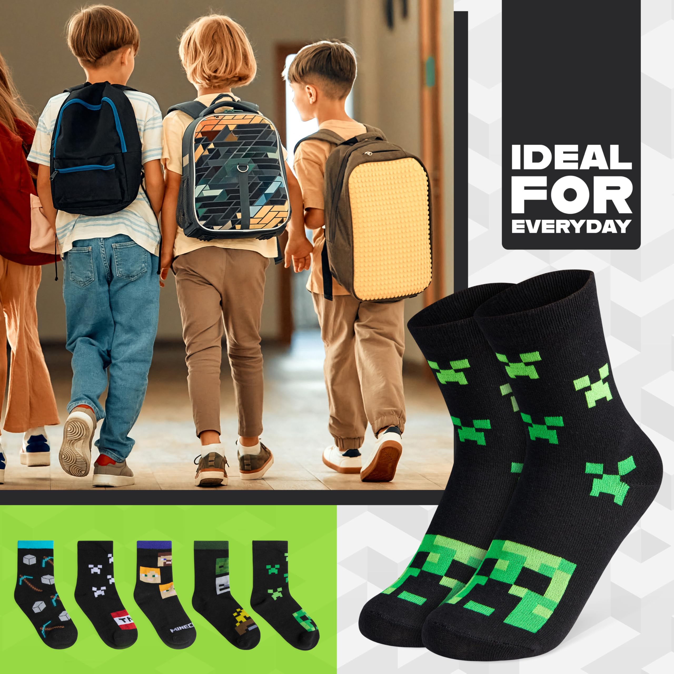 Minecraft Chaussette Enfant Garçon Mi-mollet, Paquet Multiple Chaussettes Fantaisie, Gaming Merchandise, Cadeau Gamer