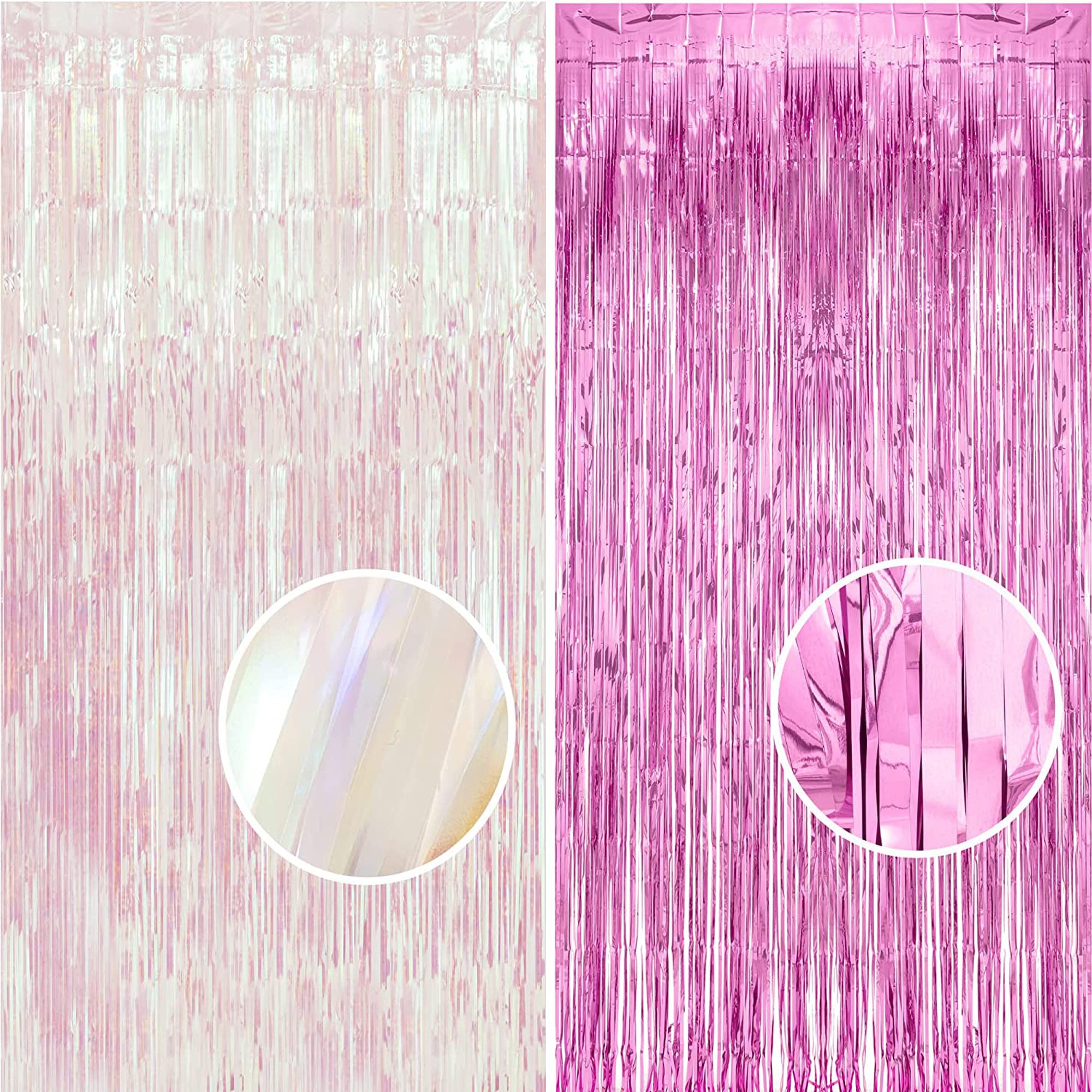 Party Decoration Foil Fringe Backdrops - 2 Pink 2 Clear 3.2 x 6.5 ft Metallic Tinsel Photo Booth Pros Streamer Curtains for Birthday Wedding Engagement Halloween Graduation Christmas Thanksgiving