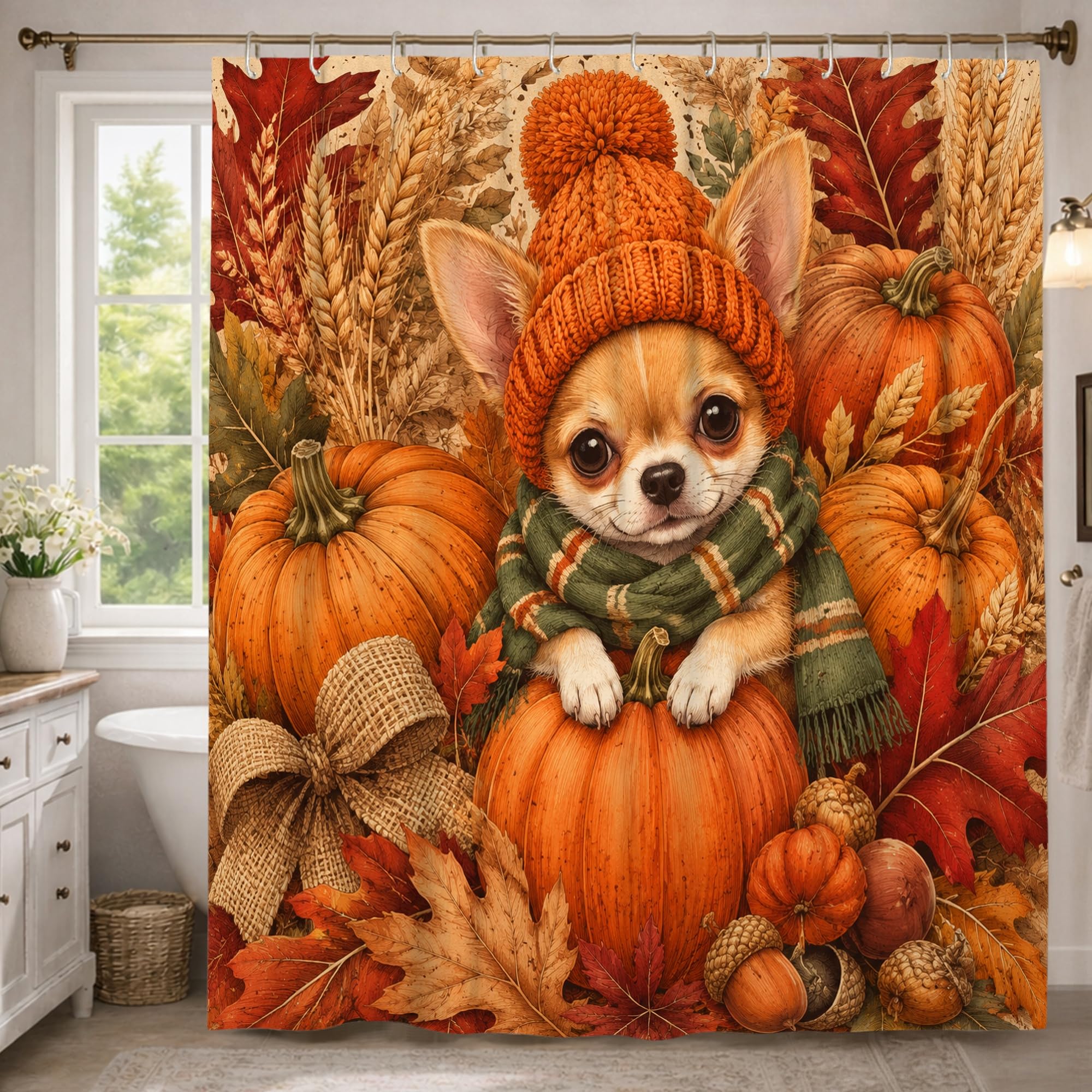 Rideau de douche extra long de qualité supérieure motif d'automne 183x243 cm
