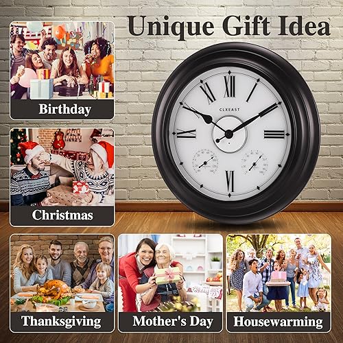 Miniatura 7 de CLXEAST Relojes de metal iluminados para interiores y exteriores, impermeables, de 24 pulgadas, bronce aceitado negro, reloj de pared grande con