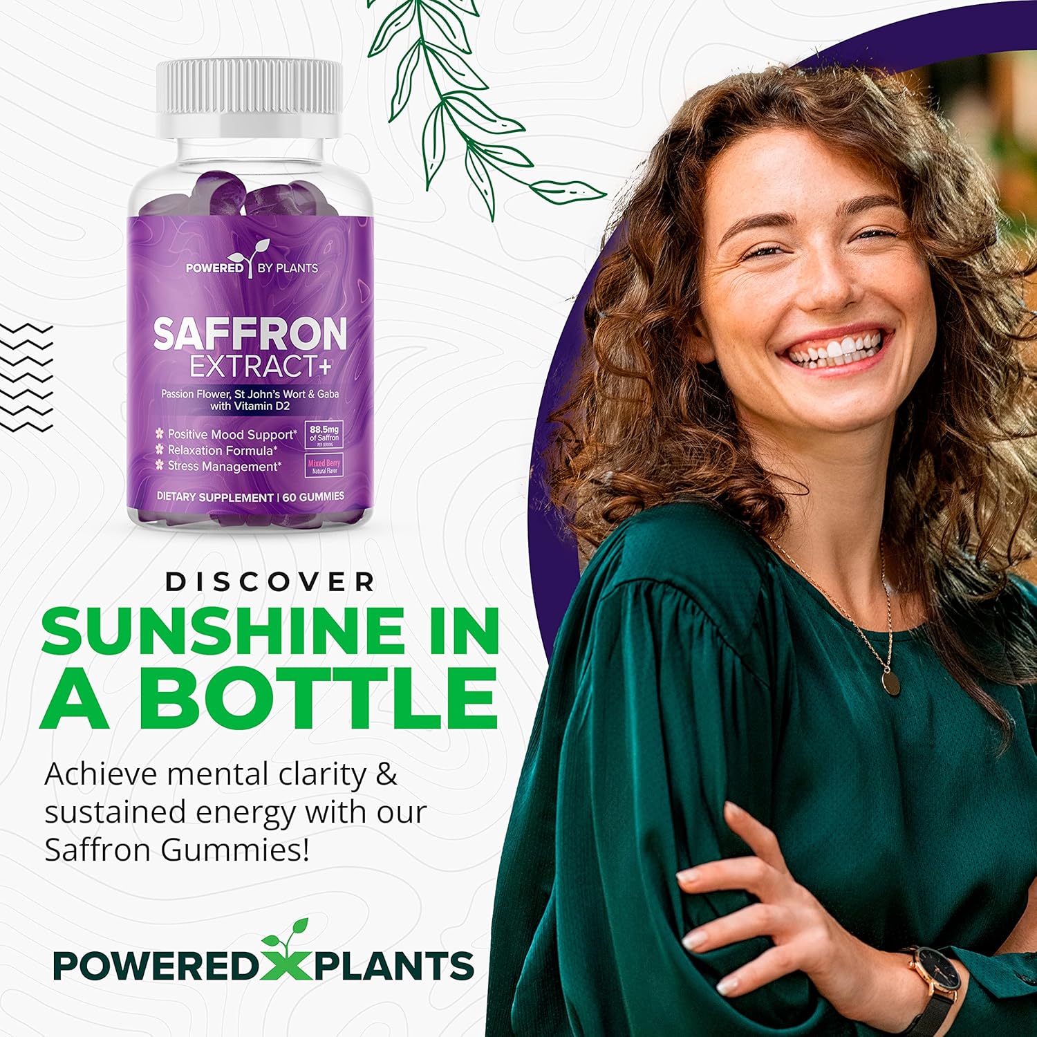Saffron Extract Gummies with Passionflower & Vitamin D2 - Saffron Supplements for Mood Support, Digestion, & Energy 60 Servings - Image 2