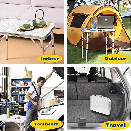 Miniatura 6 de Mesa de camping plegable de 2 pies, mesa de pinic portátil de altura ajustable, mesa de tarjetas pequeñas, de aluminio, plegable, ligera, con asa de