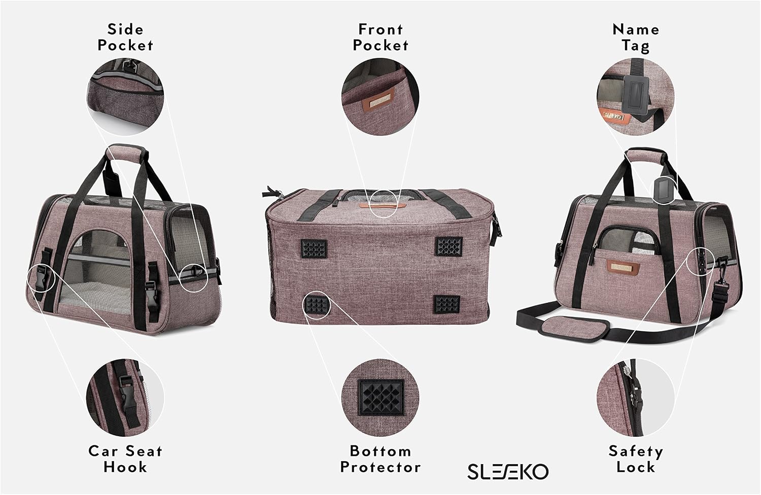 SLEEKO Luxury Pet Carrier Airline Approved Premium Under Seat Compatibility for Dogs and Cats - Soft Sided Portable Airplane Tote Bag Backpack with 2 Fleece Pads and Storage Case
