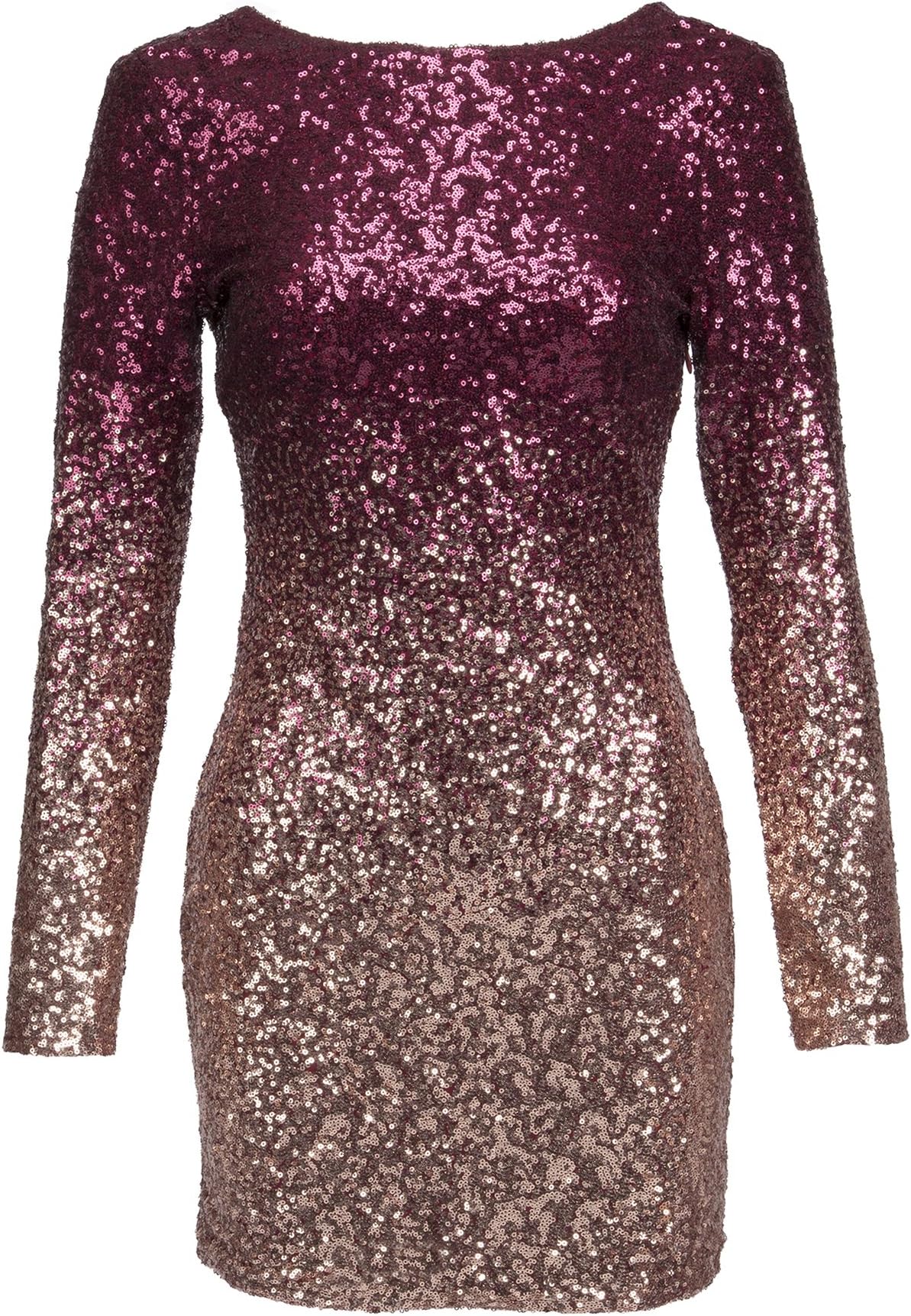 Womens Ombre Glitter Sequin Longsleeve Cocktail Dress