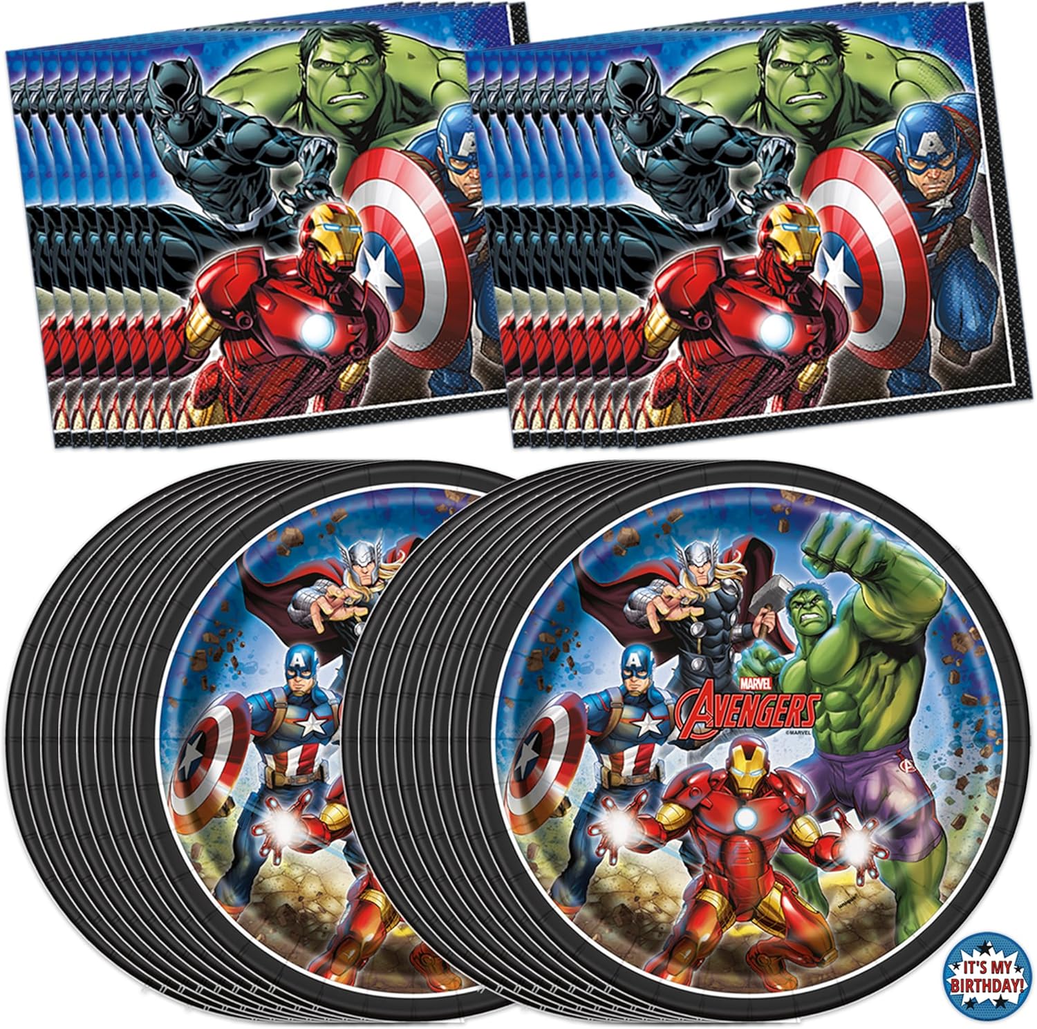 Avengers Plates and Napkins for 16 Guests | Avengers Birthday Decorations for Superhero Party | Officially Licensed