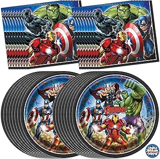 Avengers Plates and Napkins for 16 Guests | Avengers Birthday Decorations for Superhero Party | Officially Licensed
