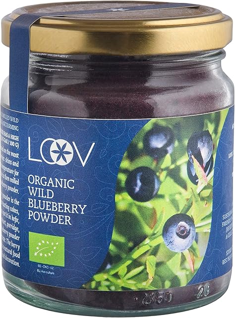 LOOV Wild Blueberry Powder Organic (Pomace Powder), Wild-Crafted from Nordic Forests, Made of Wild Bilberry Skins and Seeds Only, no Added Sugar, High in Fiber, 100 g