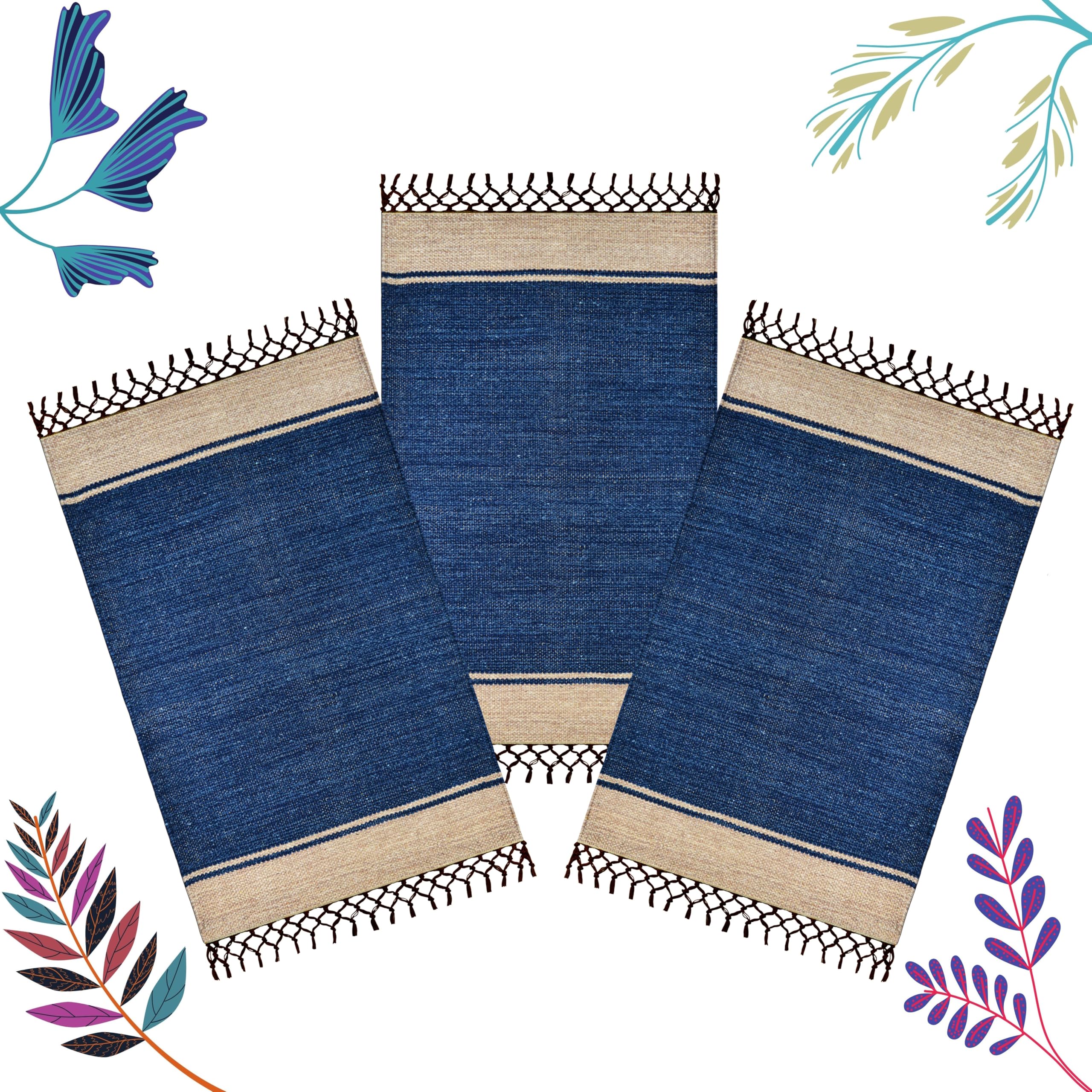 Handwoven Cotton Door Mat, Blue, 40x60 cm, Rectangular, Anti Slip, Washable, Low Pile, Modern Style (Pack of 3)-image-15