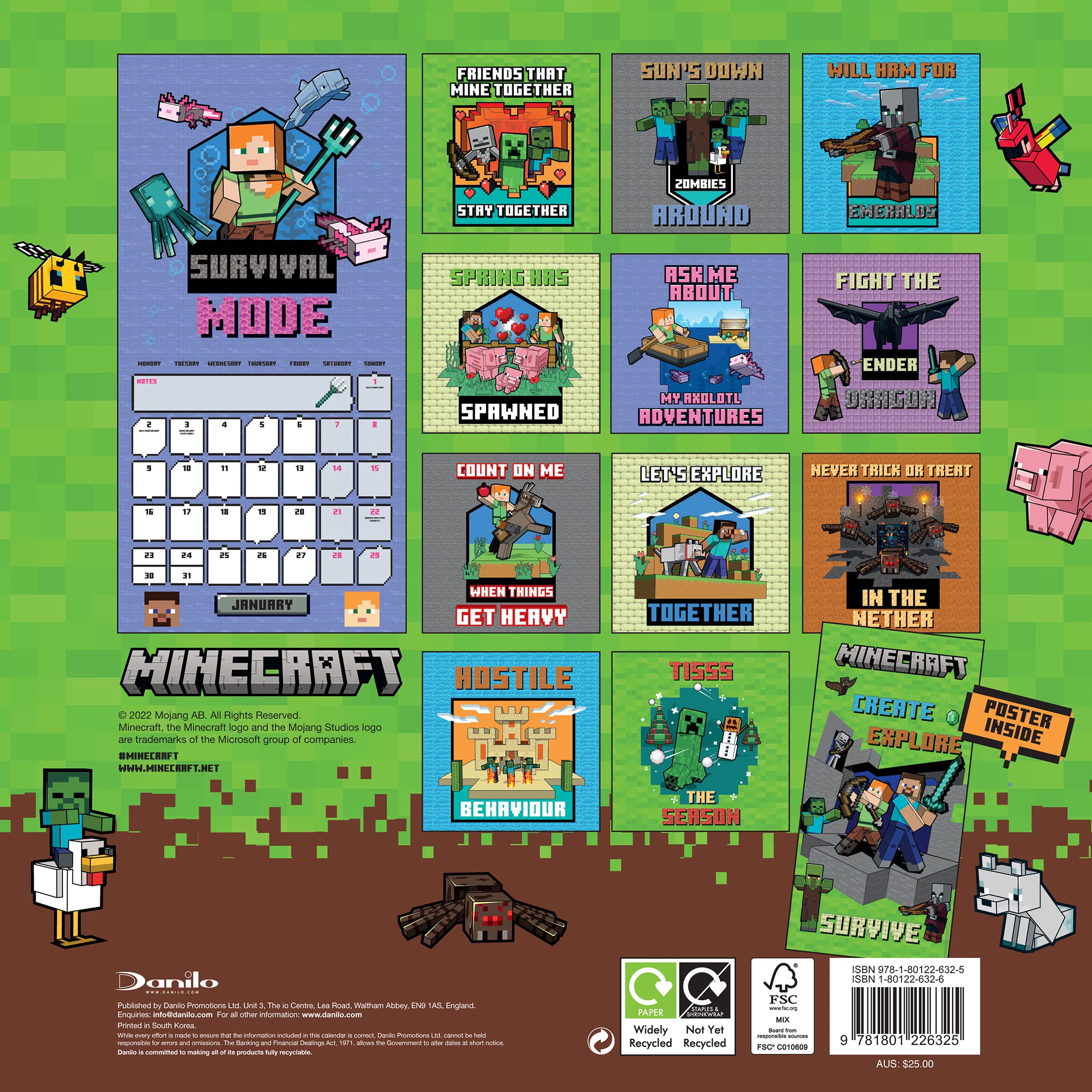 Danilo Calendario Minecraft - Calendario pared 2023 - Calendario mensual 30x30cm - Producto con licencia oficial