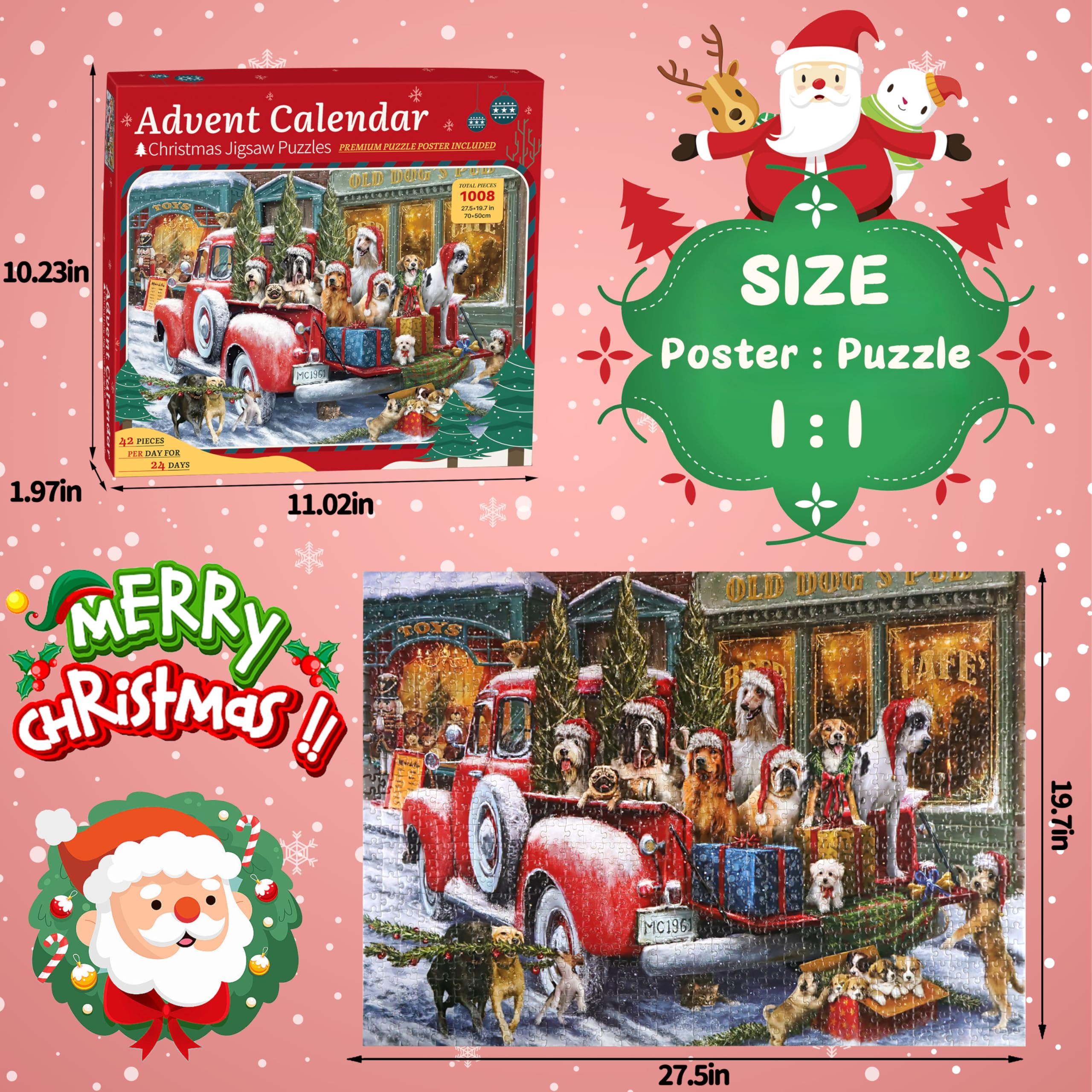 Christmas Advent Calendar Puzzle - 1000 Piece Winter Fireplace Jigsaw For Adults