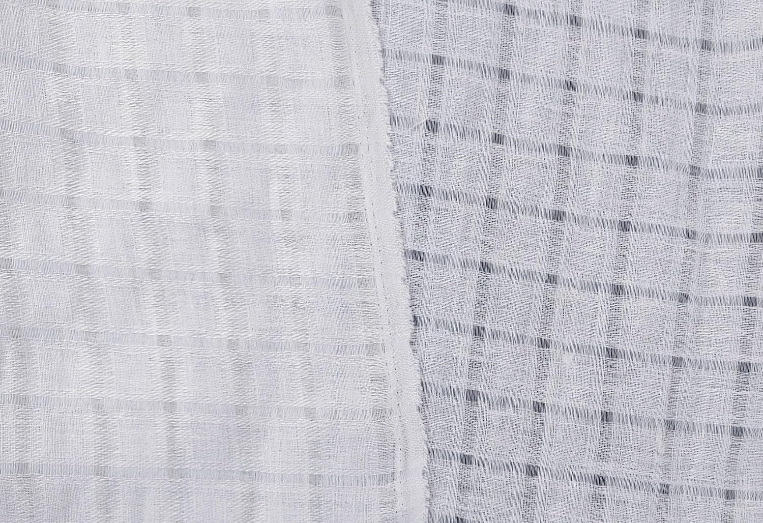 White Linen Blend Sheer Fabric with Checkered Weave 2427 White