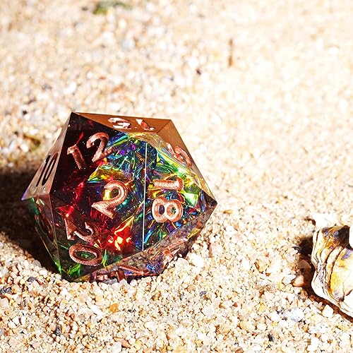 Miniatura 8 de Mini Planet DND - Juego de dados hechos a mano de resina poliédrica de borde afilado, juego de dados hechos a mano, color melocotón, galaxia aurora