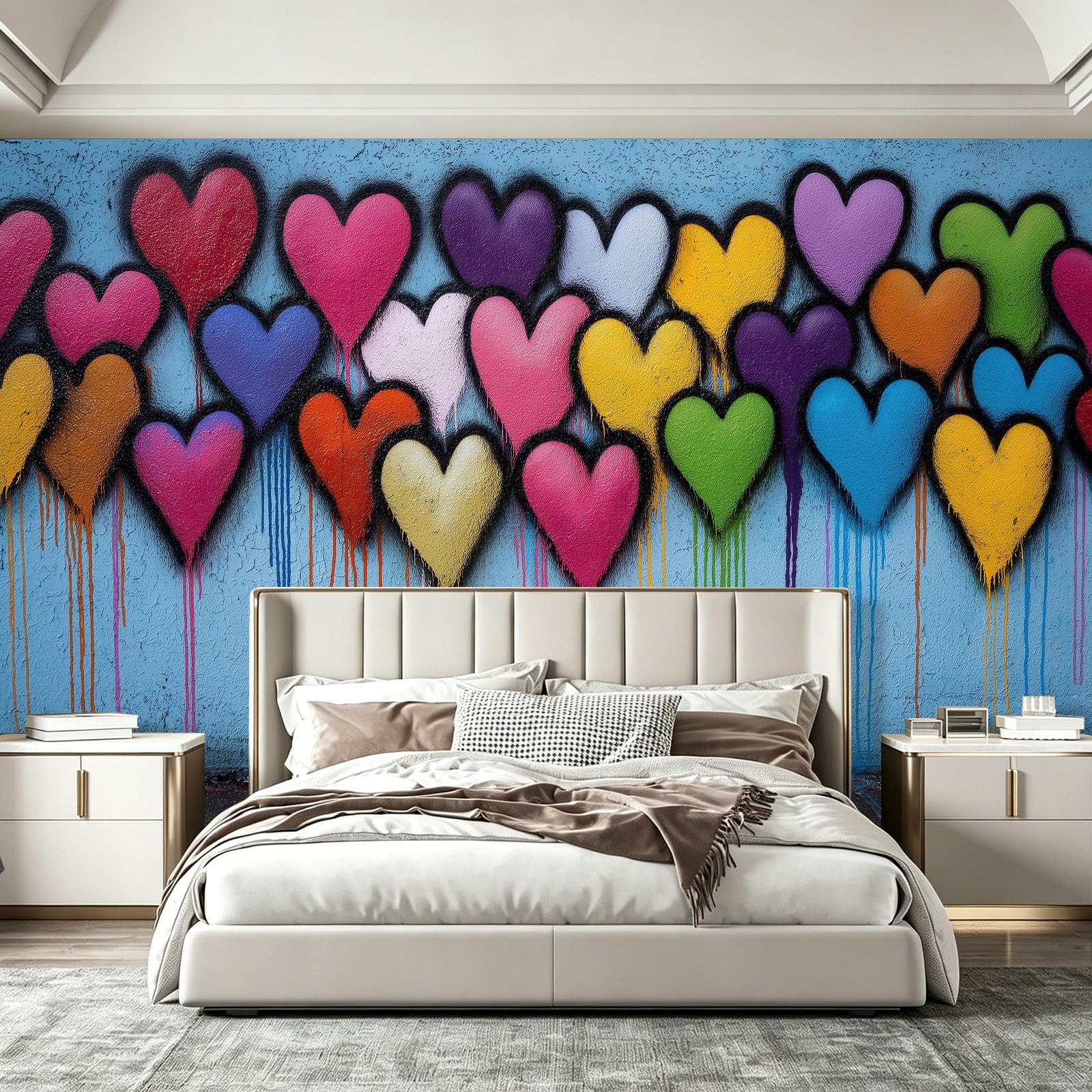 Graffiti fototapeta z włókniny, kolorowe serca, tapeta ścienna z graffiti, wodoszczelna, nadaje się do sypialni, pokoju dziecięcego, salonu, dekoracja ścienna, 250 x 175 cm