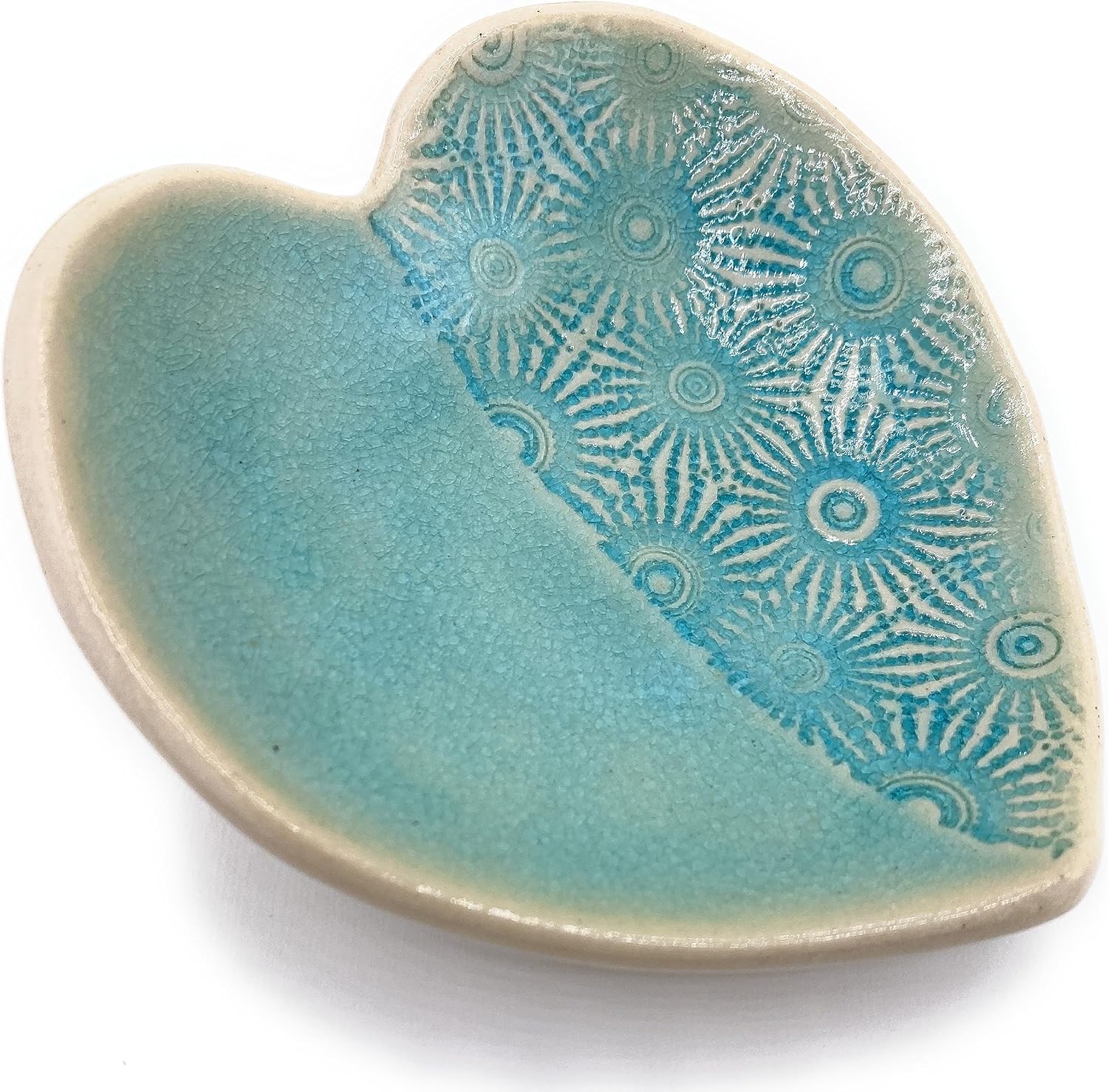 Turquoise Pottery Heart 5.5 Inch, Soap Dish, Ring Holder, Handmade in USA