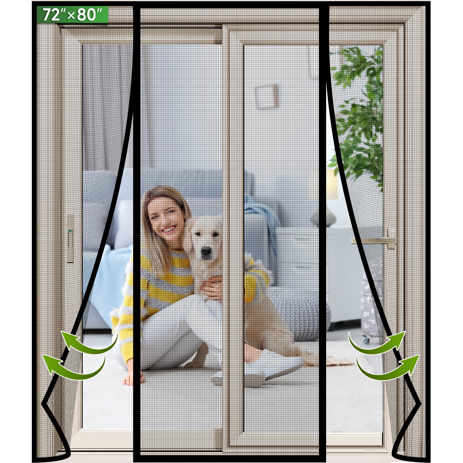 Digram Magnetic Screen Door Upgraded polyethylene Terephthalate Mesh,Double Door Screen Magnetic Closure for Sliding Door,Patio Door,Fit Door Size 72" X 80"