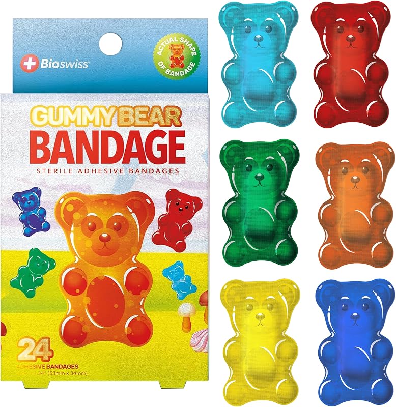 Bandages, Gummy Bear Shaped Self Adhesive Bandage Set, Latex Free, Sterile Wound Care, 24 Count