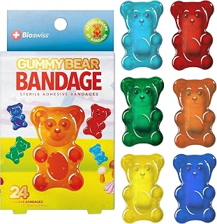 BioSwiss Kids Bandages, Gummy Bear Shaped Self Adhesive Bandage Set, Latex Free, Sterile Wound Care, 24 Count