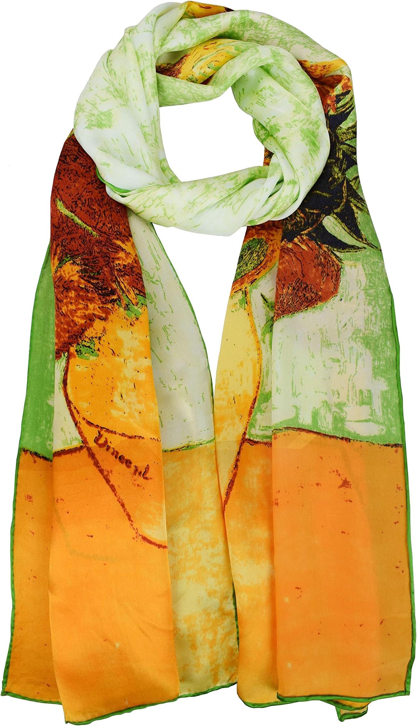 ElegnaWomen 100% Silk Art Collection Scarves Long Shawl Hand Rolled Edge