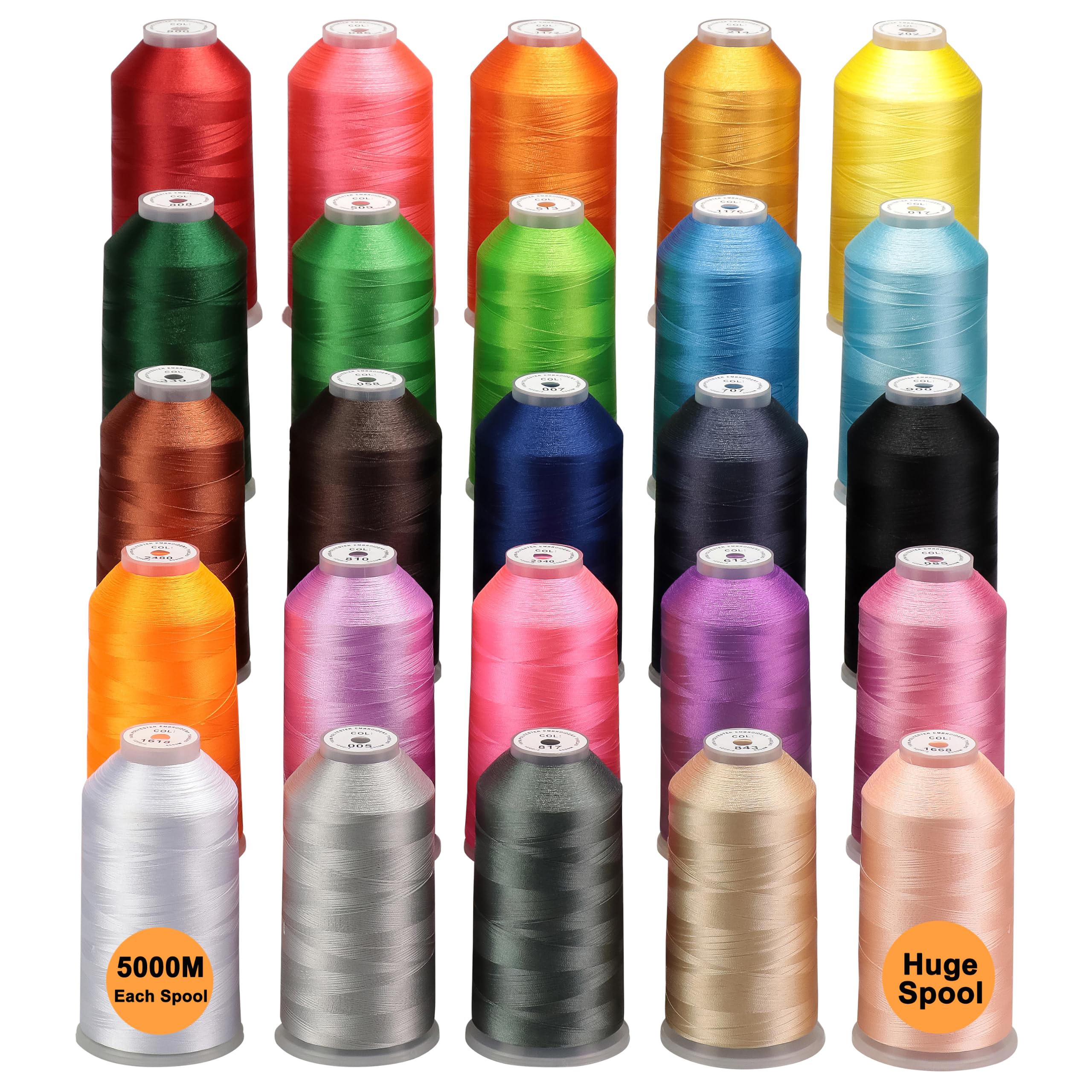 New brothread - 25 Grund Farben Riesige Spule 5000M Polyester Maschinen Stickgarn für gewerbliche und häusliche Stickmaschinen