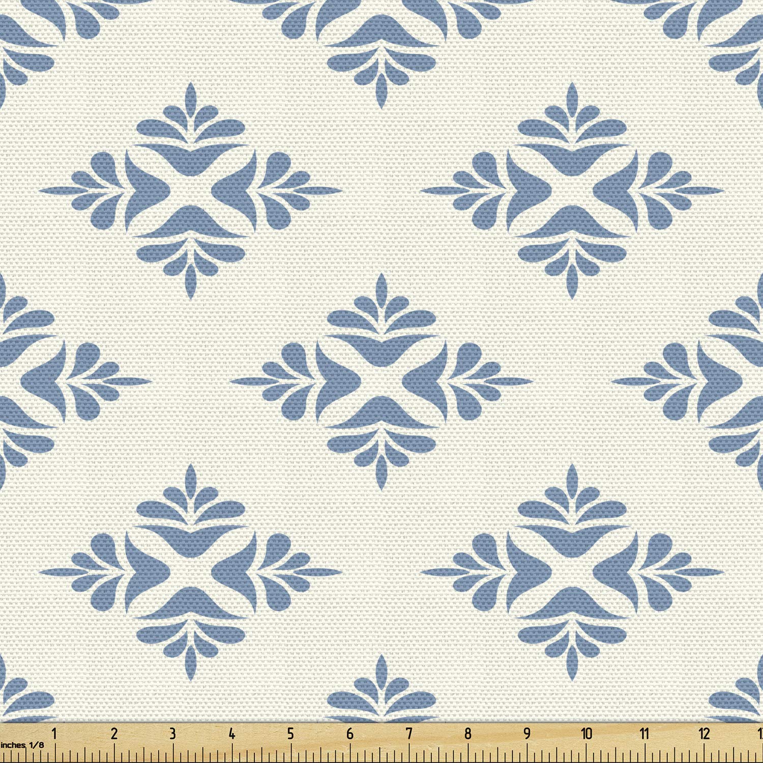 Ambesonne Geometric Fabric by The Yard, Abstract Leaves Design Symmetrical Foliage Scene Nature Vintage Inspiration, Decorative Fabric for Upholstery and Home Accents, 1 Yard, Blue Cream