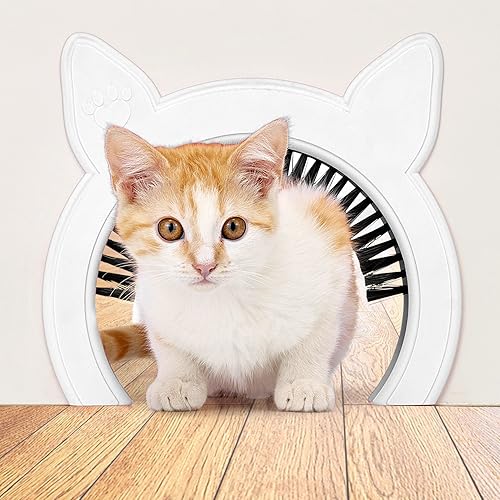 Puerta de gato para puerta interior, puertas de mascotas para gatos, puerta de gato oculta bandeja de arena, puerta para gatos con cepillo, se