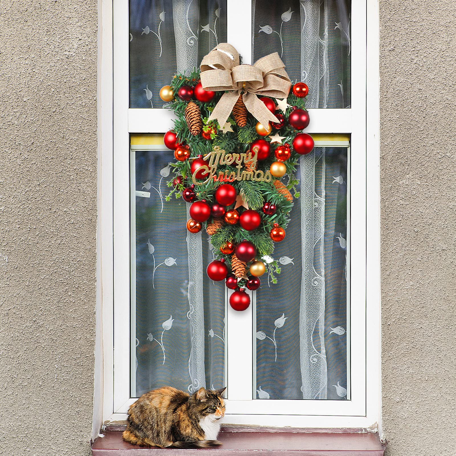 Lot De 2 Guirlandes Noël En Forme De Goutte - 61 Cm Avec LEDs, Baies Rouges, Pommes De Pin - Déco Porte, Escalier, Extérieur - 5