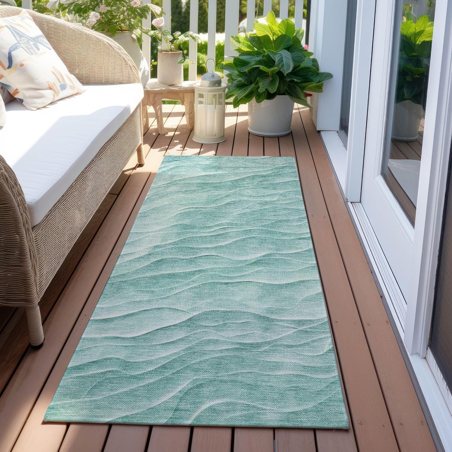 Addison Rugs Chantille ACN1614 Aqua 2'3" x 7'6" Indoor/Outdoor, Machine Washable, Easy Clean, Non Shedding, Bedroom, Living Room, Dining Room, Kitchen, Patio Rug
