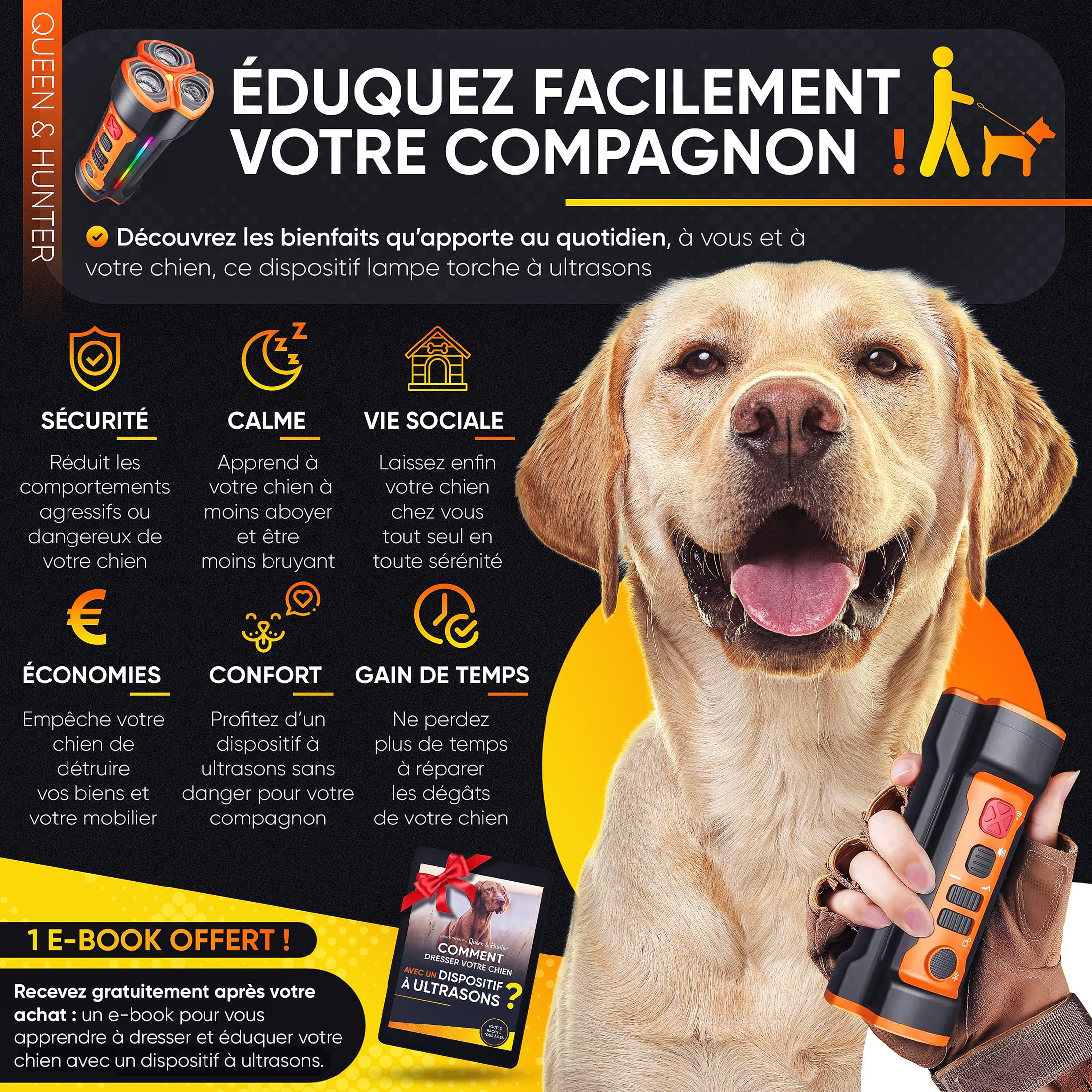 Anti Aboiement Chien Ultrason | Solution Dressage sans Collier electrique | Boitier Portatif sans Douleur | Dispositif Ultrasons sans Sifflet pour Dressage Petit et Grand Chiens | Repulsif Anti Chat
