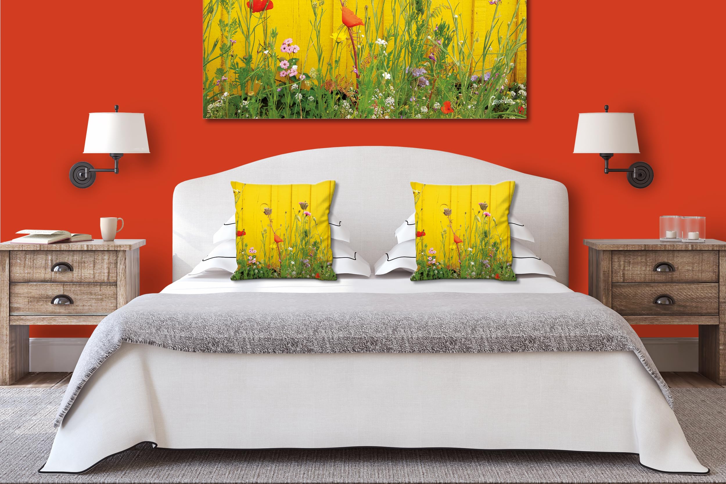 Wildblumen - Foto-Kissen-Hülle Set (2 STK.) 40 x 40 cm | Kissen-Bezüge - passend zu Wandbild - Deko-Kissen - Blüte Pflanze Natur Garten