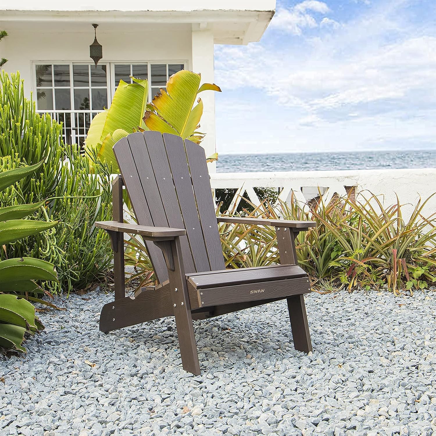 Oversized Adirondack Chair Weather Resistant, SNAN Poly Lumber Fade-Resistant Lounge Chair with Ergonomic Curved Backrest&Reinforced Rear Support Plates, Sturdy Chair for Garden&Pool(Coffee) : Everything Else