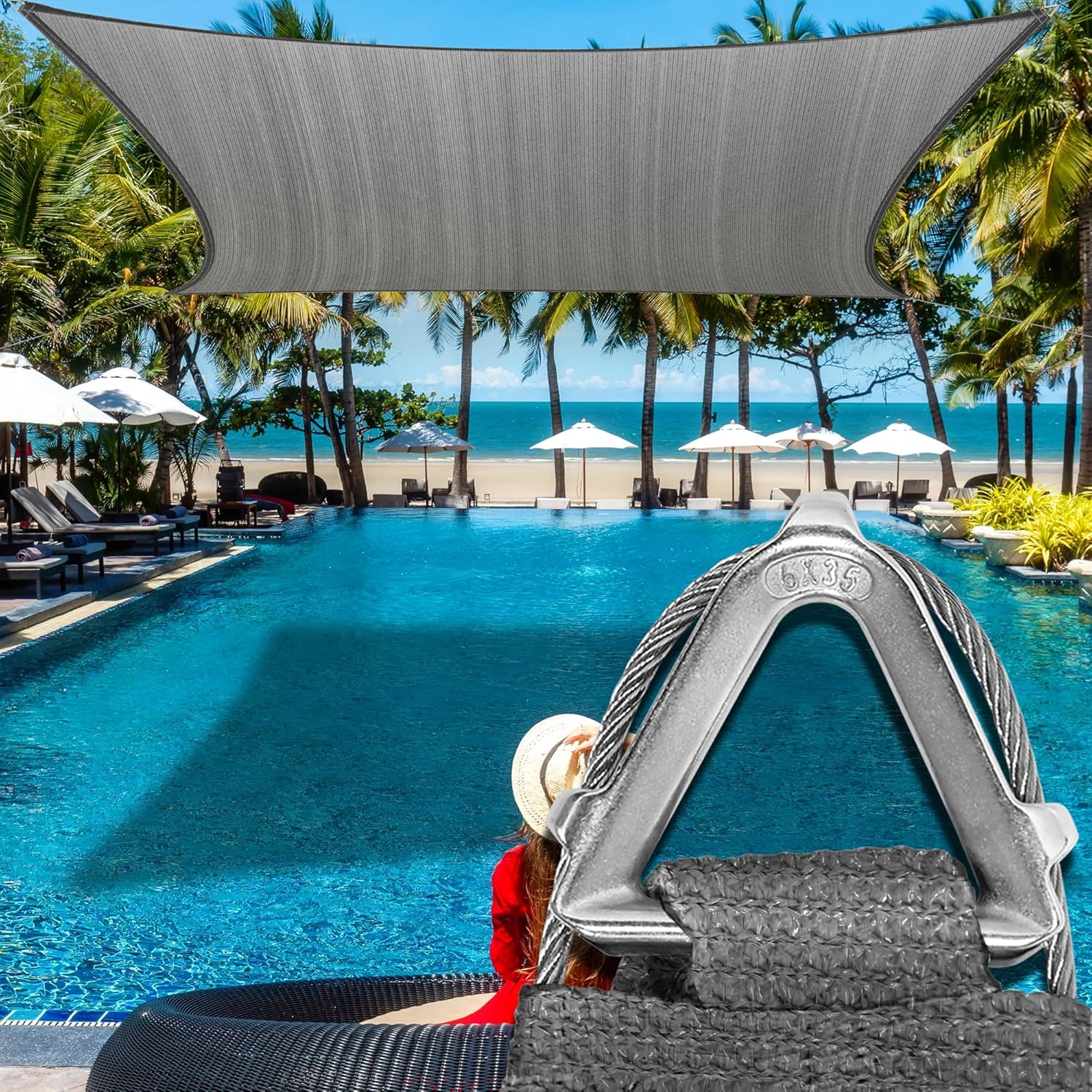 Amgo Heavy Duty 16' x 22' Grey Sun Shade Rectangle Pro Ring Shade Sail, 260 GSM Commercial Grade UPF50 Sunshade, Reinforced Corners & Edges - 5 Years Warranty (We Make Custom Size)