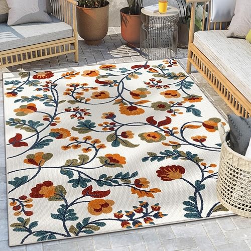 Well Woven Darla - Alfombra moderna para interiores y exteriores, color beige, 5 x 7 pies, 3 pulgadas x 7 pies, resistente a las manchas