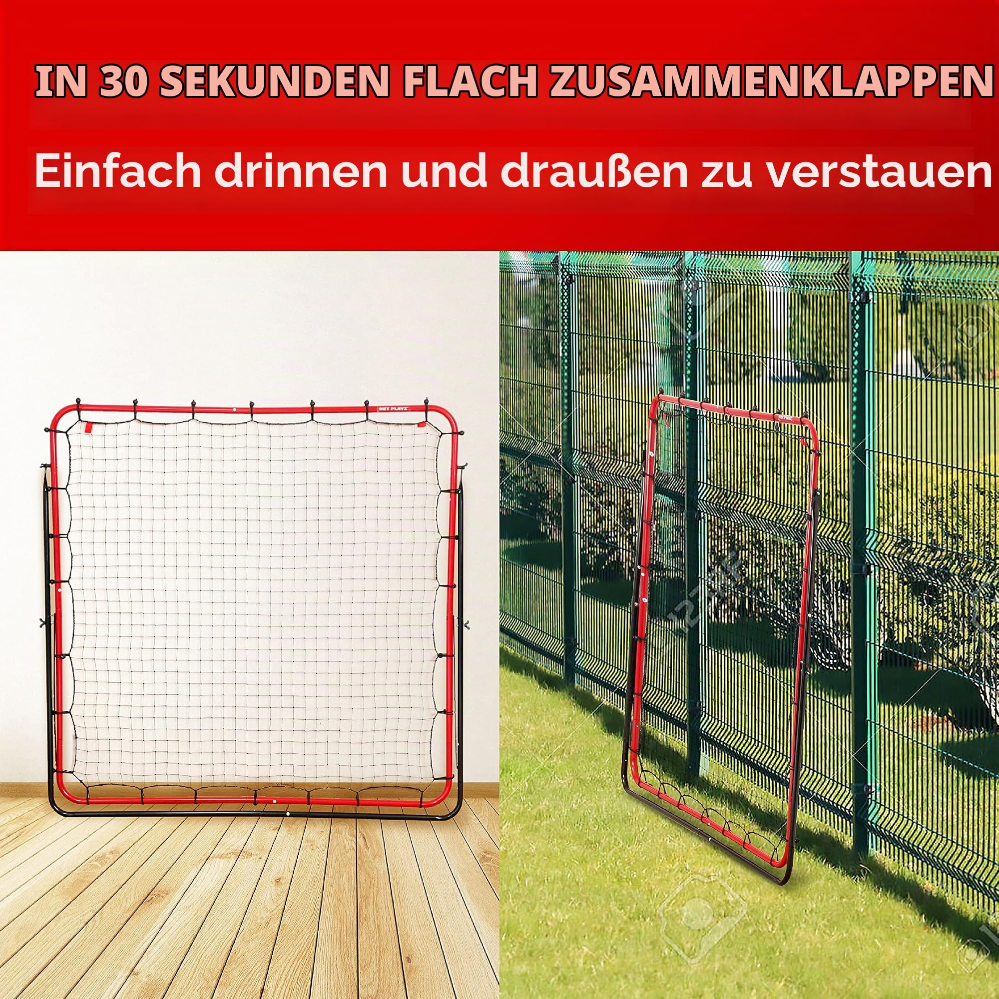 NET PLAYZ Rebounder für Fußball - Rebound Netz | Prellwand | Hilfsmittel und Ausrüstung für das Geschicklichkeitstraining für Kinder, Teenager und alle Altersgruppen – Kick-Back/tragbar (150 x 150 cm)