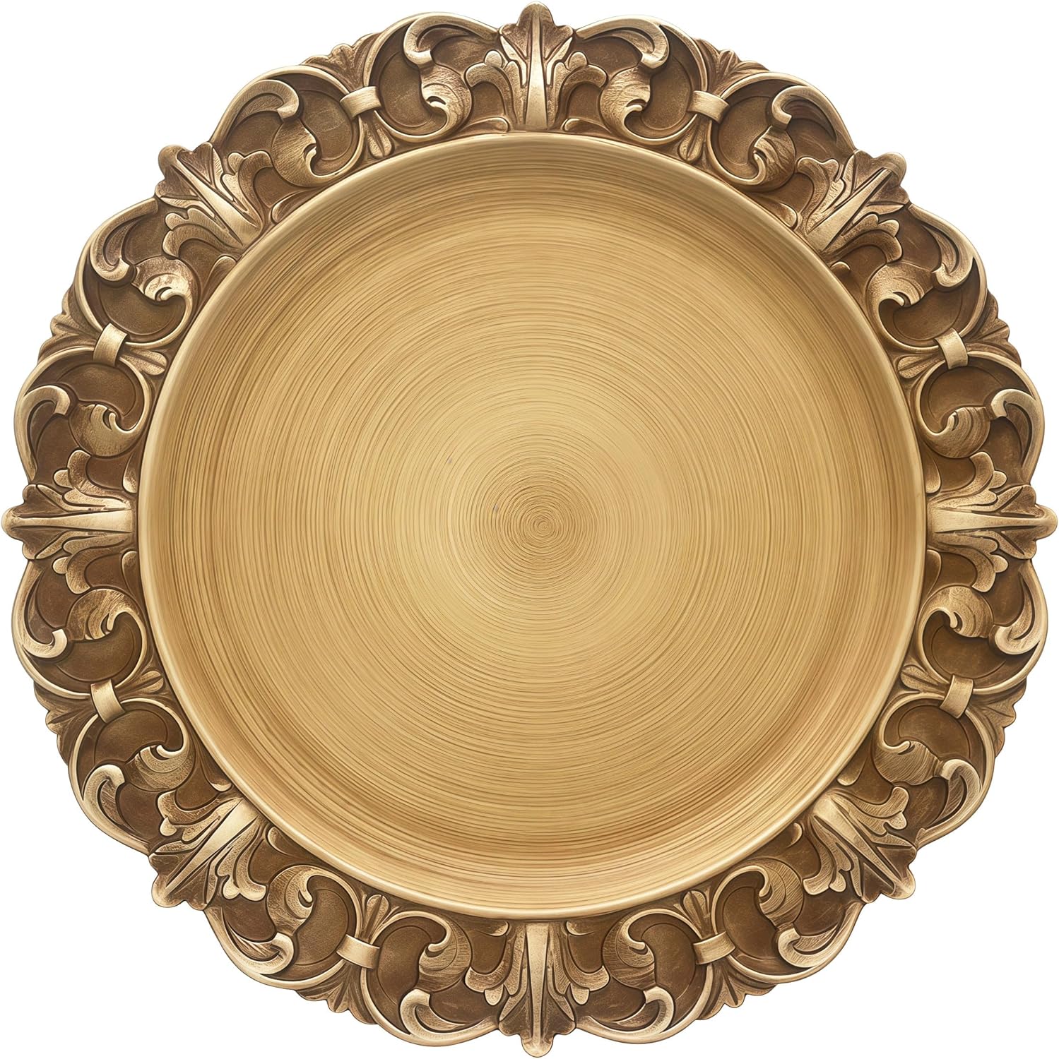 13 Inch Vintage Charger Plates Set of 6, Antique Gold Baroque Embossed Service Plates with Scalloped Edge, Rustic Decorative Underplates for Wedding, Thanksgiving & Elegant Dinner Table Decor