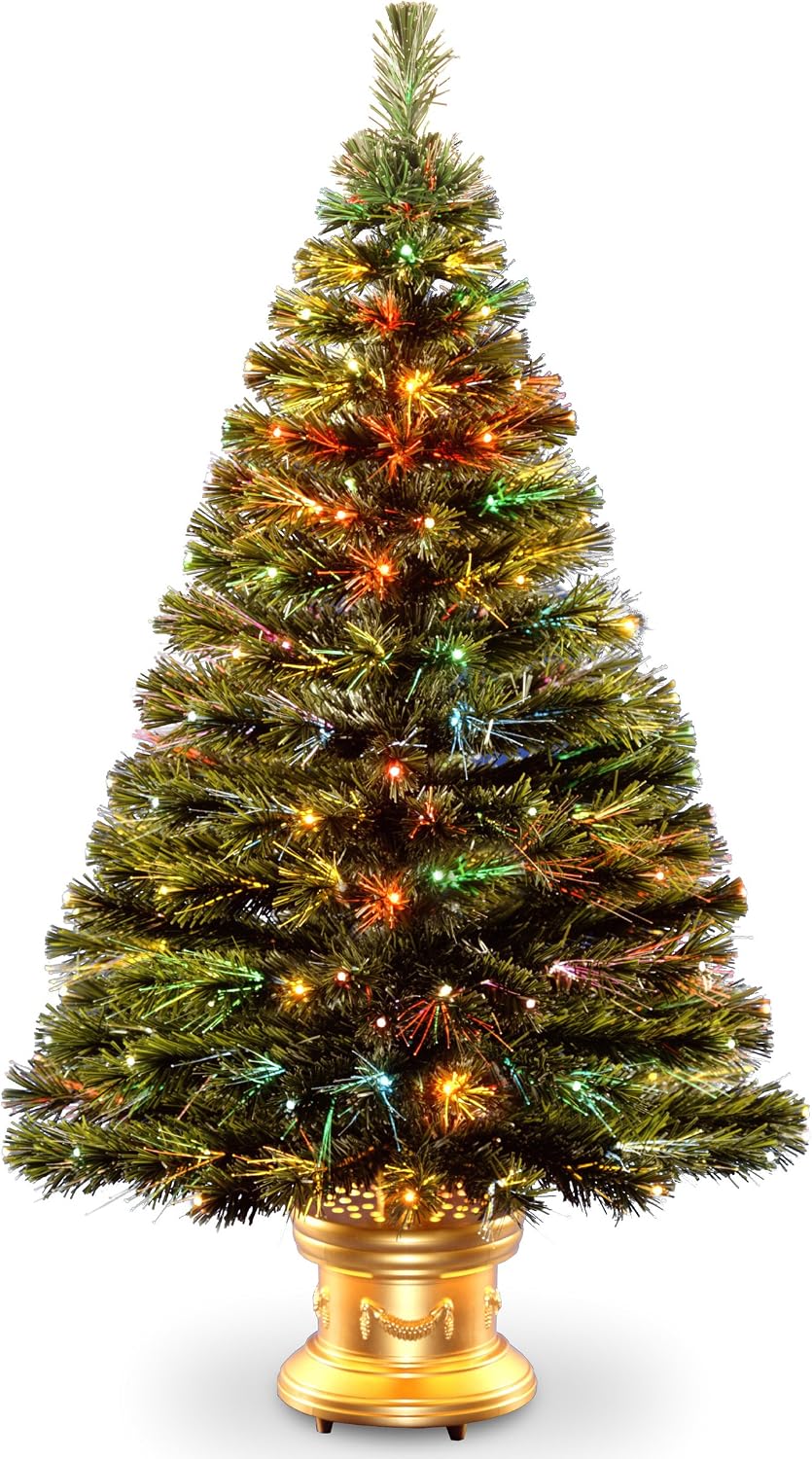 National Tree 48 Inch Fiber Optic Radiance Fireworks Tree with LED Lights in Gold Base (SZRX7-100L-48)