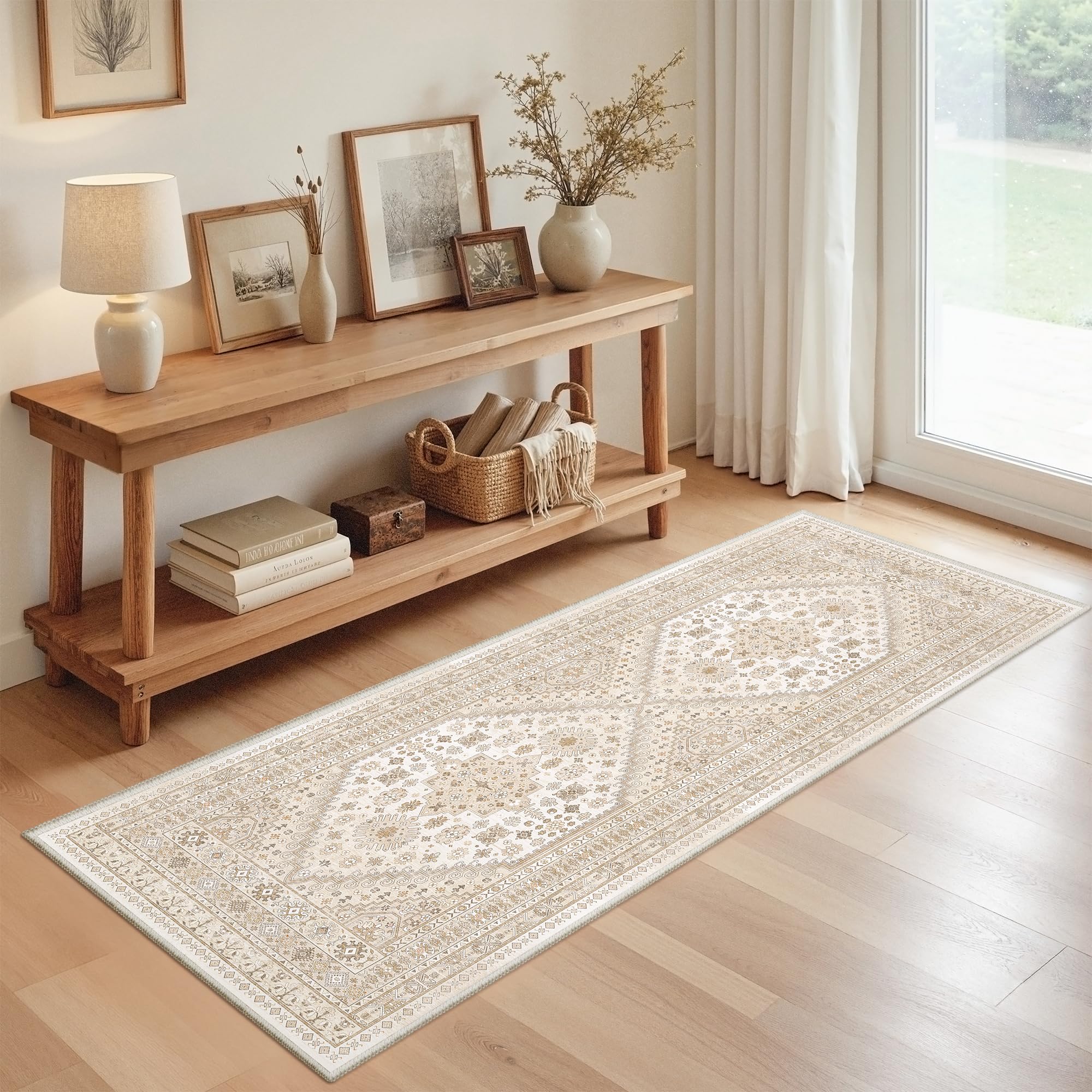 zesthome 2x6 Runner Rug for Hallways, Machine Washable Rug, Non Slip Vintage Low Pile Runners, Stain Resistant Runners for Entryway, Kitchen, Bathroom, Laundry Room, Corridor — image 1