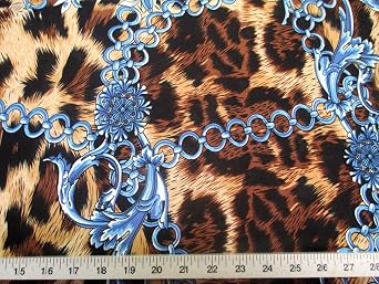 Discount Fabric Printed Spandex Stretch Big Cat Chains Black & Brown C302
