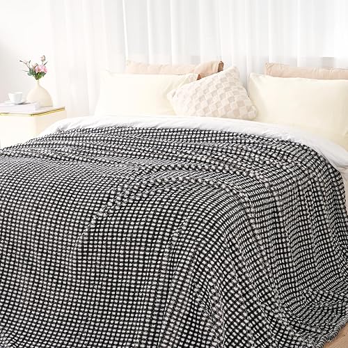 Miniatura 4 de Zyrah Manta de forro polar blanco y negro para sofá, manta súper suave, ligera, decorativa, mullida, acogedora manta para sofá, silla y cama, 40 x
