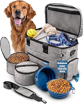 The Original Doggy Bag™ - Complete Dog Travel Bag for Supplies with 2 BPA-Free Travel Dog Bowls & 2 Pet Food Containers - Traveling Kit for Road Trips, Camping, Weekend Away or Doggy Gift - Grey
