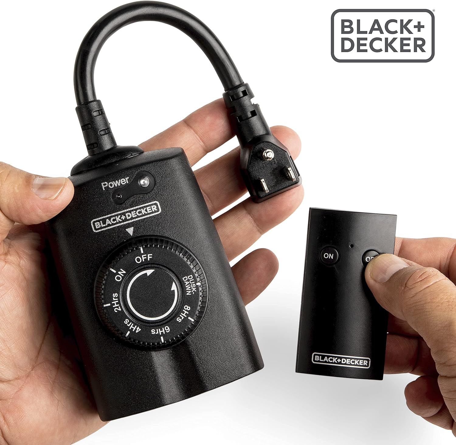 Black + Decker Wireless Outdoor Timer Outlet with Remote and Garden Timer Stake with 6 Grounded Outlets Bundle, Waterproof with Overload Protection